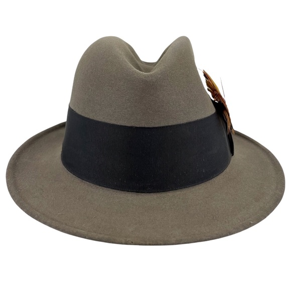 Mens Fur Felt Fedora Hat Taupe Sz 7 / Medium Feather Brim - Picture 2 of 12